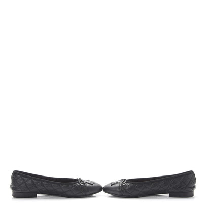 Chanel Aged Calfskin Quilted Cap Toe Ballerina Flats 38 Black 6 of 12