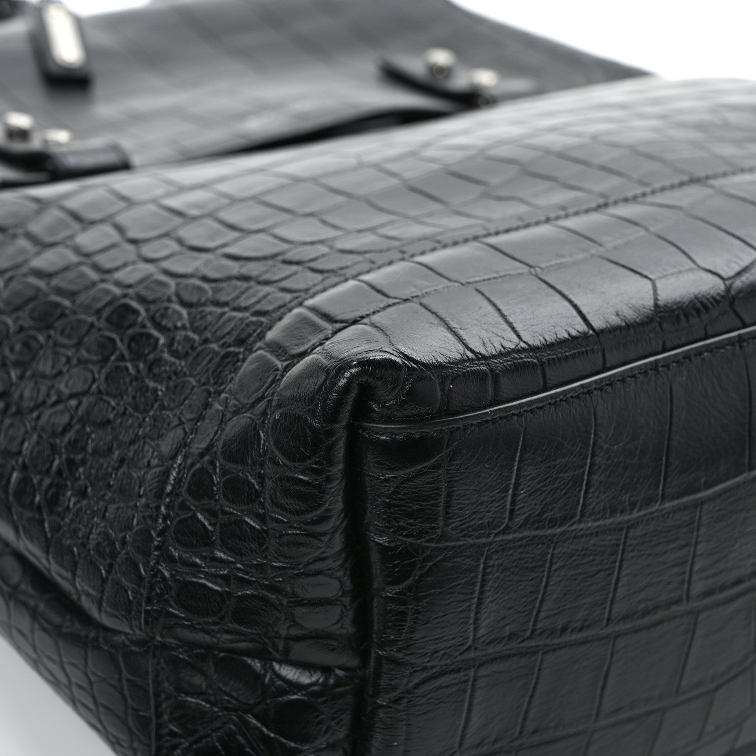 Saint Laurent Calfskin Crocodile Embossed Sac De Jour Backpack Black 11 of 13