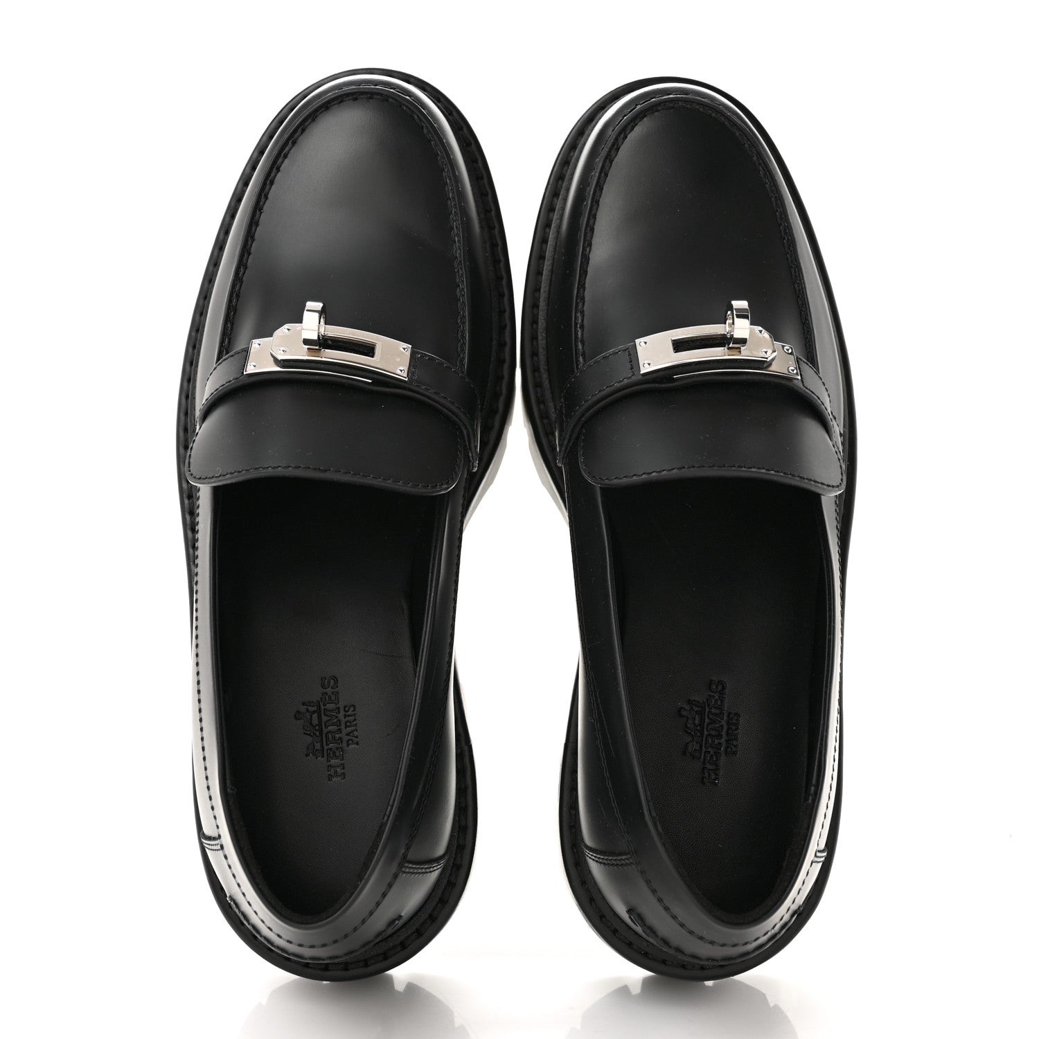 Hermes Calfskin Womens Icone Loafers 37 Black 2 of 10