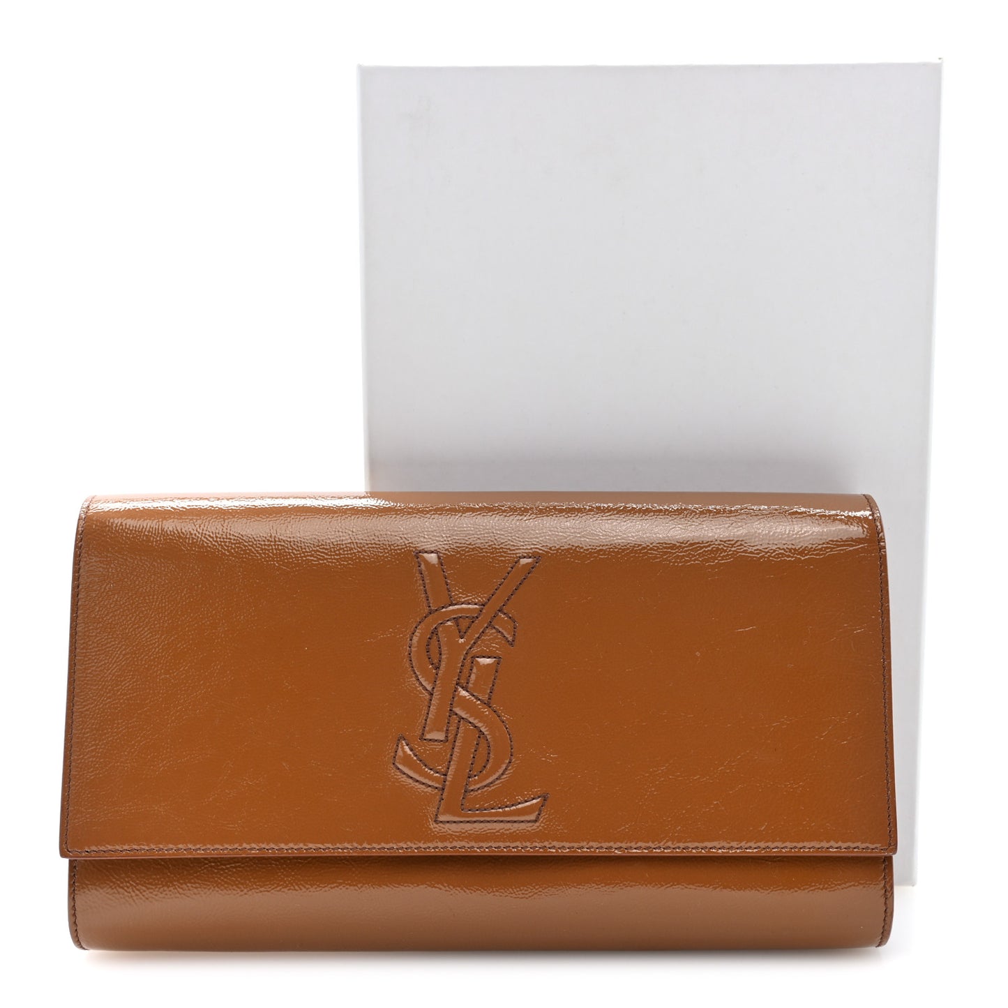 Textured Patent Calfskin Monogram Large Belle De Jour Clutch Beige