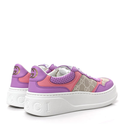Gucci Calfskin GG Supreme Monogram Perforated Womens Platform 55mm Sneakers 38 Wild Cherry Beige Mystic White Bright Purple 4 of 8