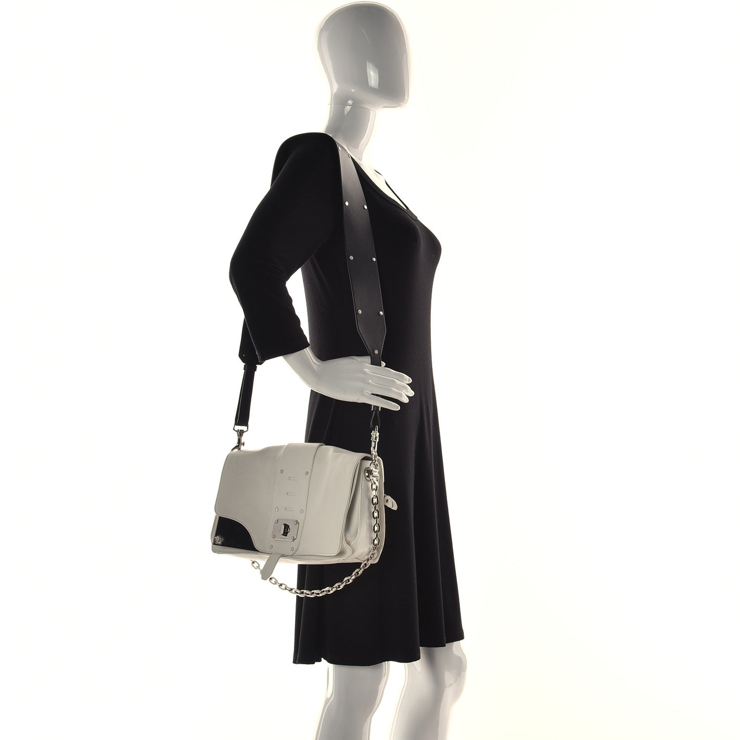 Goatskin Large Stardvst Shoulder Bag White Black