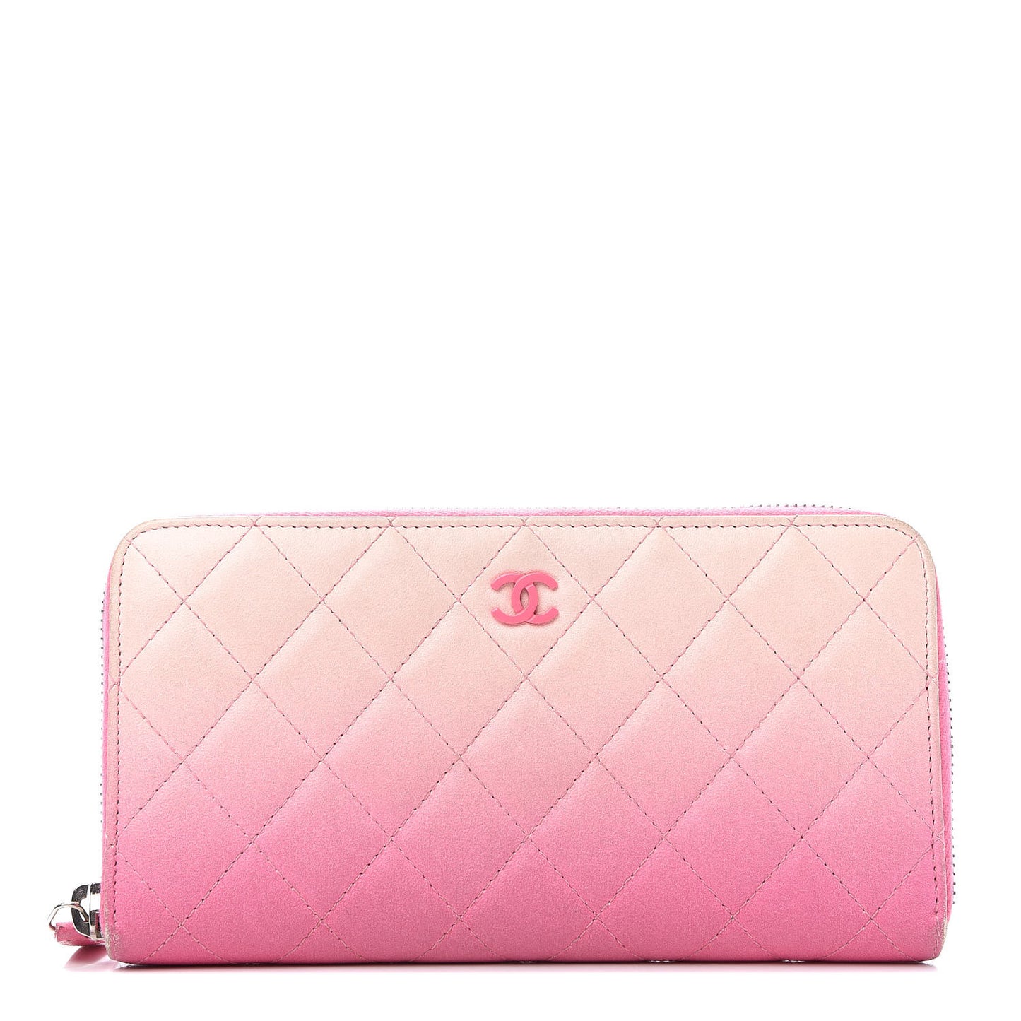 Ombre Patent Calfskin Quilted Large Gusset Zip Around Wallet Pink