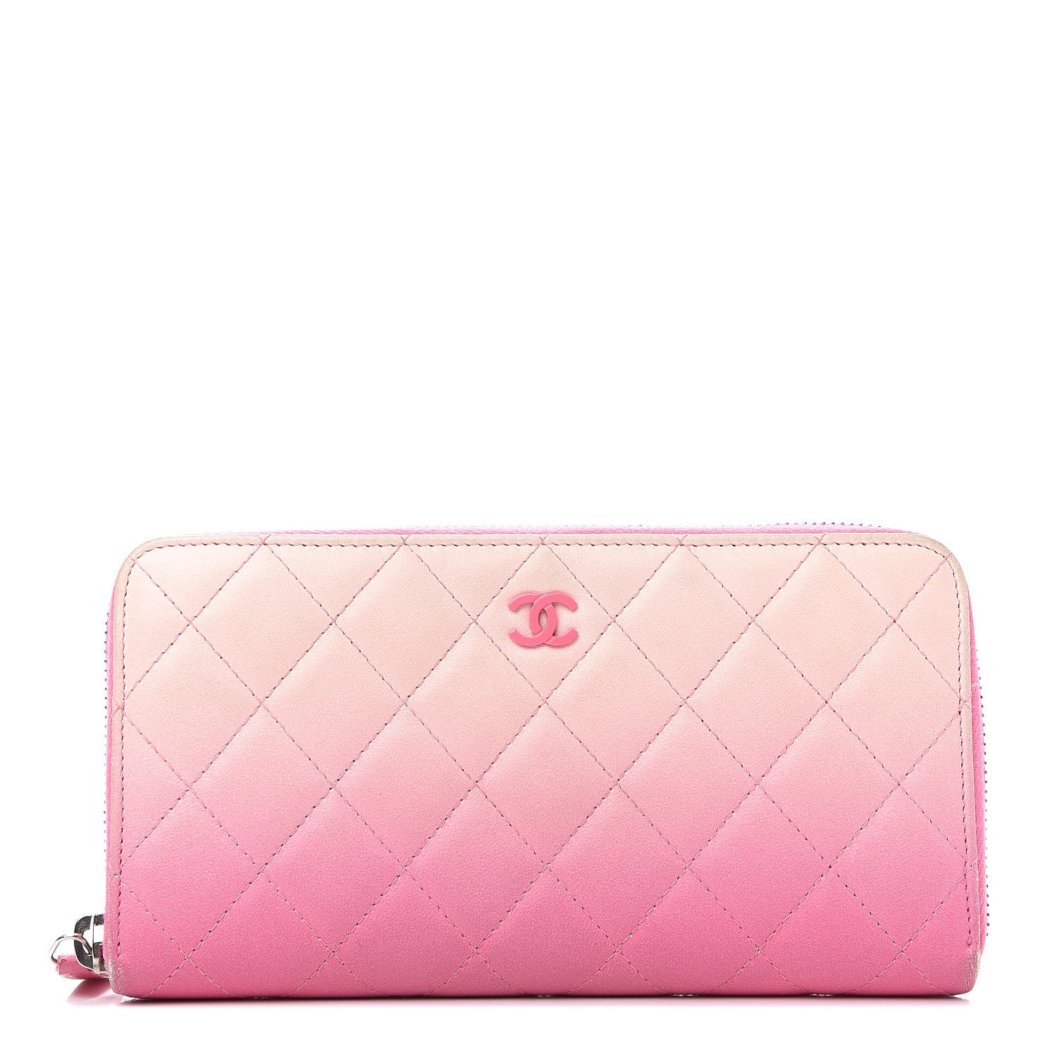 Chanel Ombre Patent Calfskin Quilted Large Gusset Zip Around Wallet Pink 1 of 14