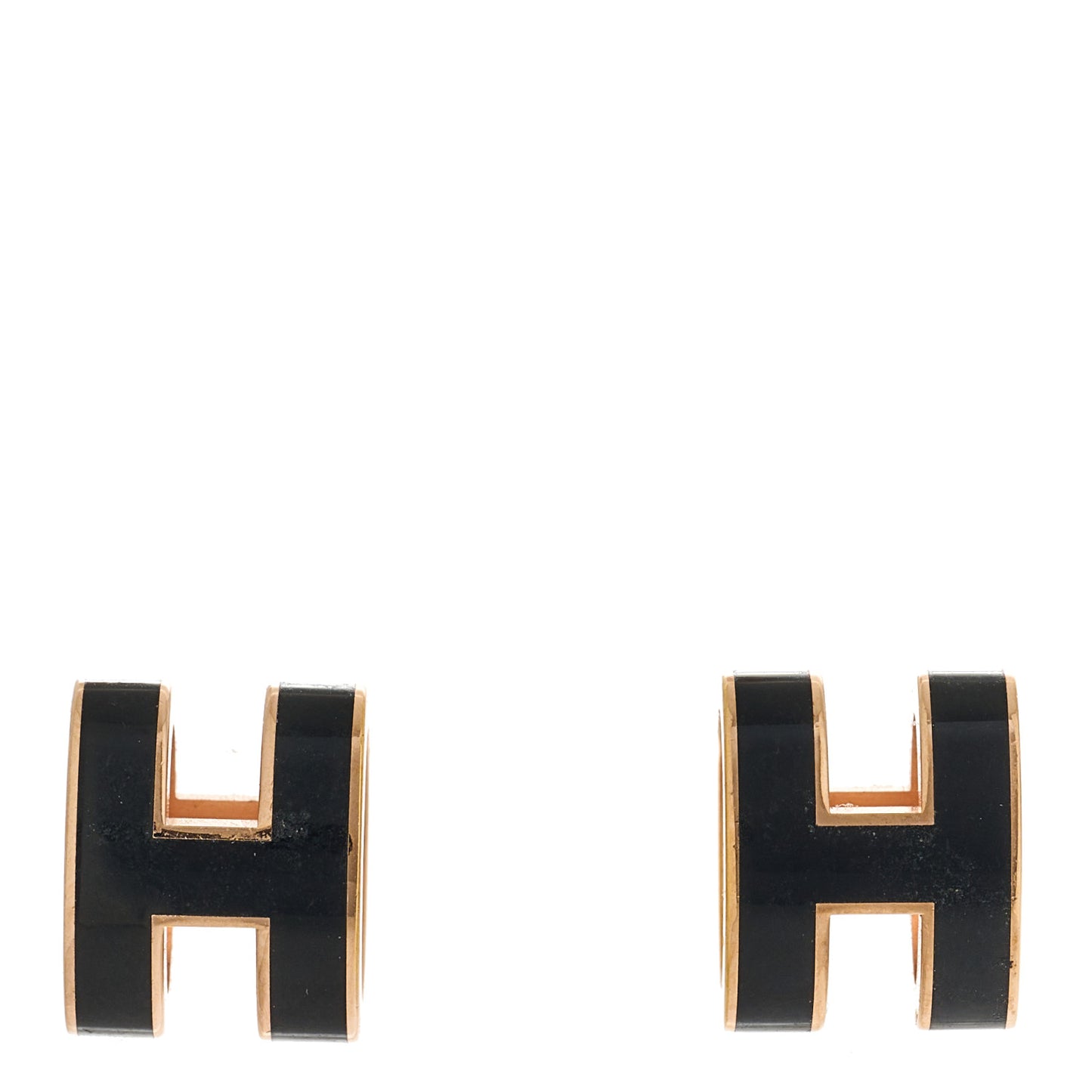 Rose Gold Lacquered Mini Pop H Earrings Black