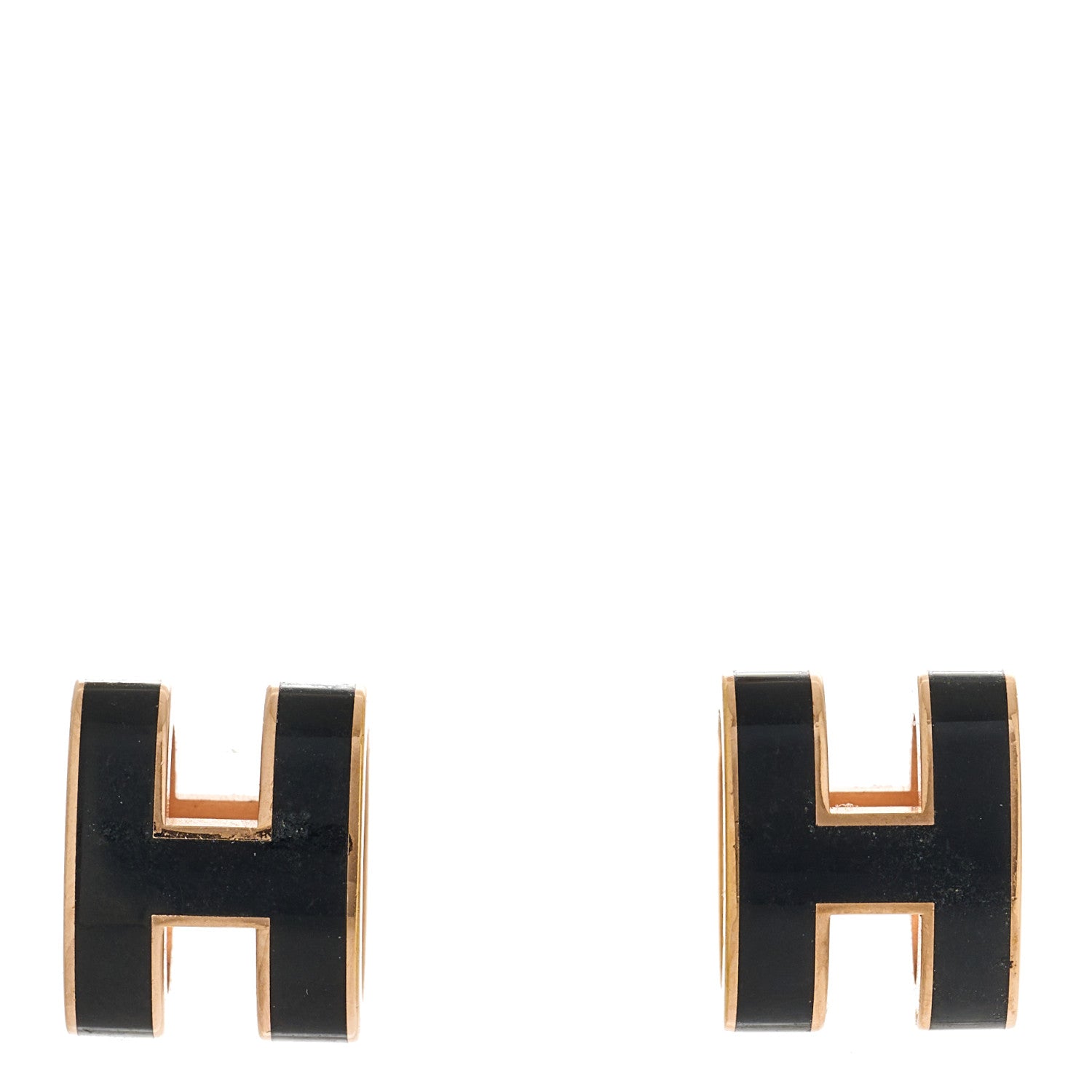 Hermes Rose Gold Lacquered Mini Pop H Earrings Black 1 of 5