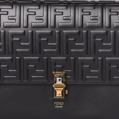 Fendi Vitello Liberty FF 1974 Embossed Kan I Shoulder Bag Black 8 of 10