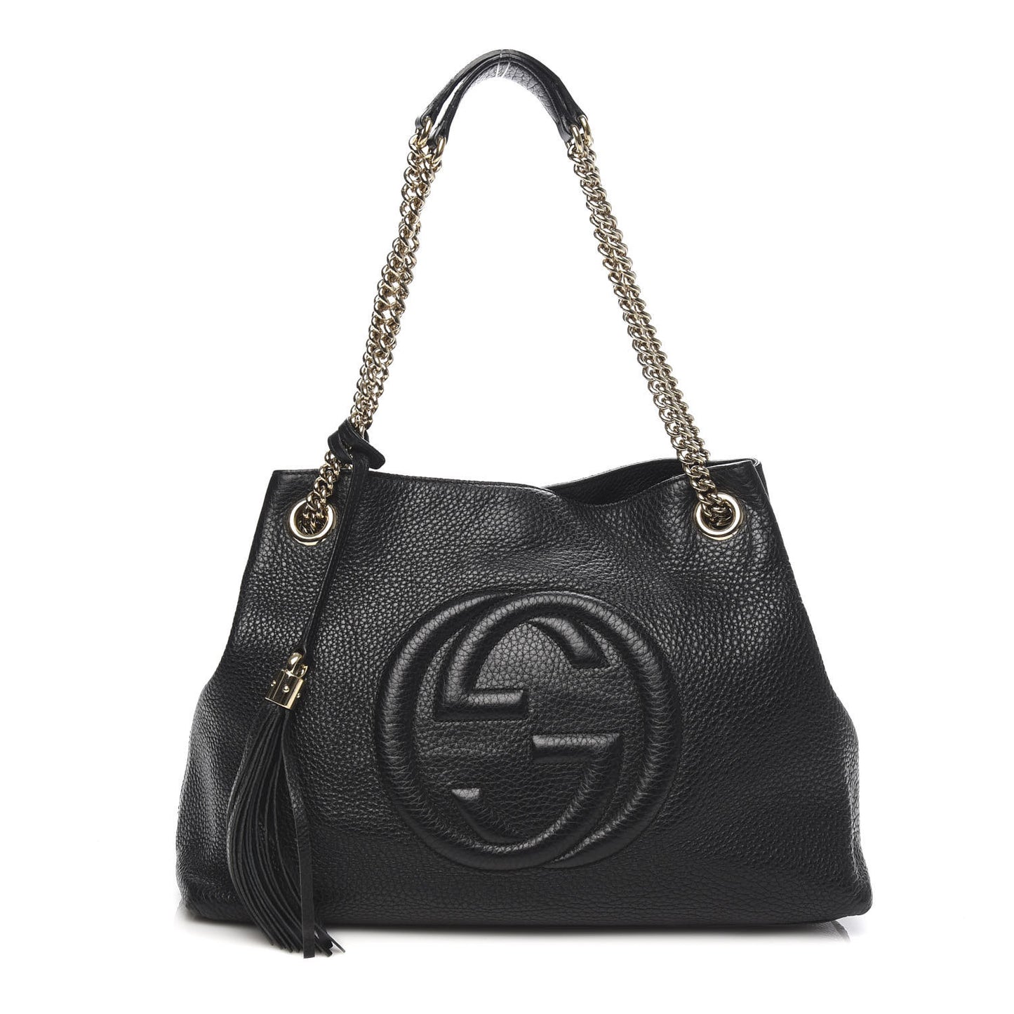 Pebbled Calfskin Medium Soho Chain Shoulder Bag Black