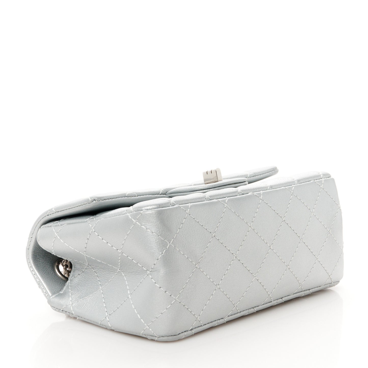 Metallic Grained Calfskin Quilted 2.55 Reissue Mini Flap Silver