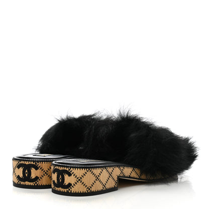 Chanel Shearling Lambskin CC Mules 40 Black White 4 of 8