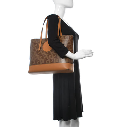 Fendi Glazed Fabric Vitello Century FF 1974 Stamp Patch Shopping Tote Mogano Panna Caramello 2 of 9