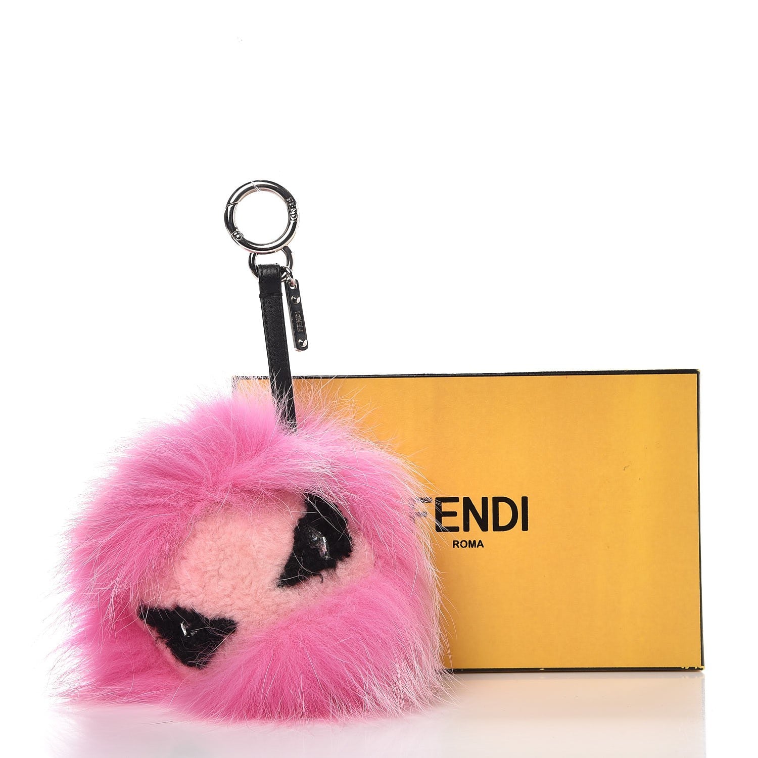 Fendi Fox Fur Shearling Crystal Tria Monster Bag Bug Charm Bubblegum 4 of 4