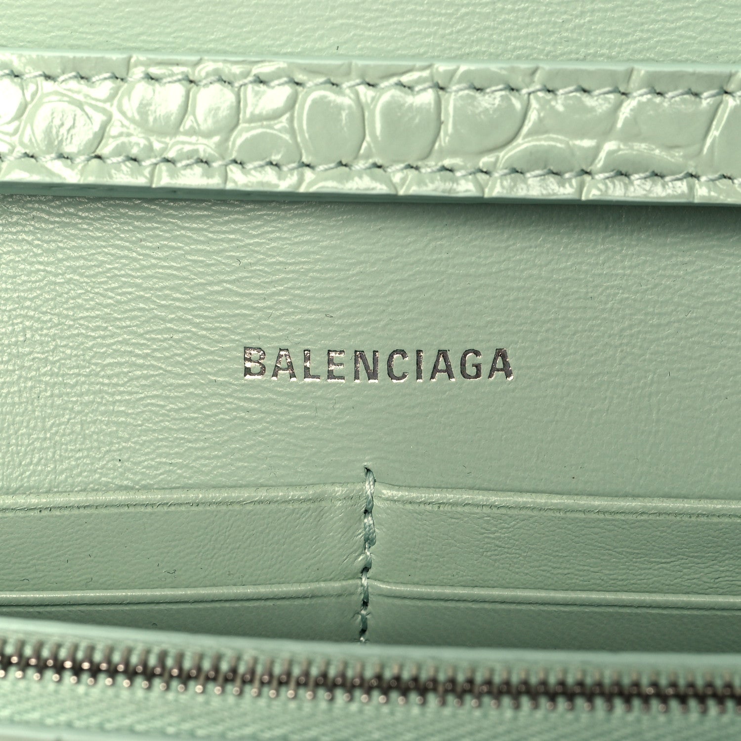 Balenciaga Shiny Calfskin Crocodile Embossed Hourglass Chain Bag Light Green 5 of 8