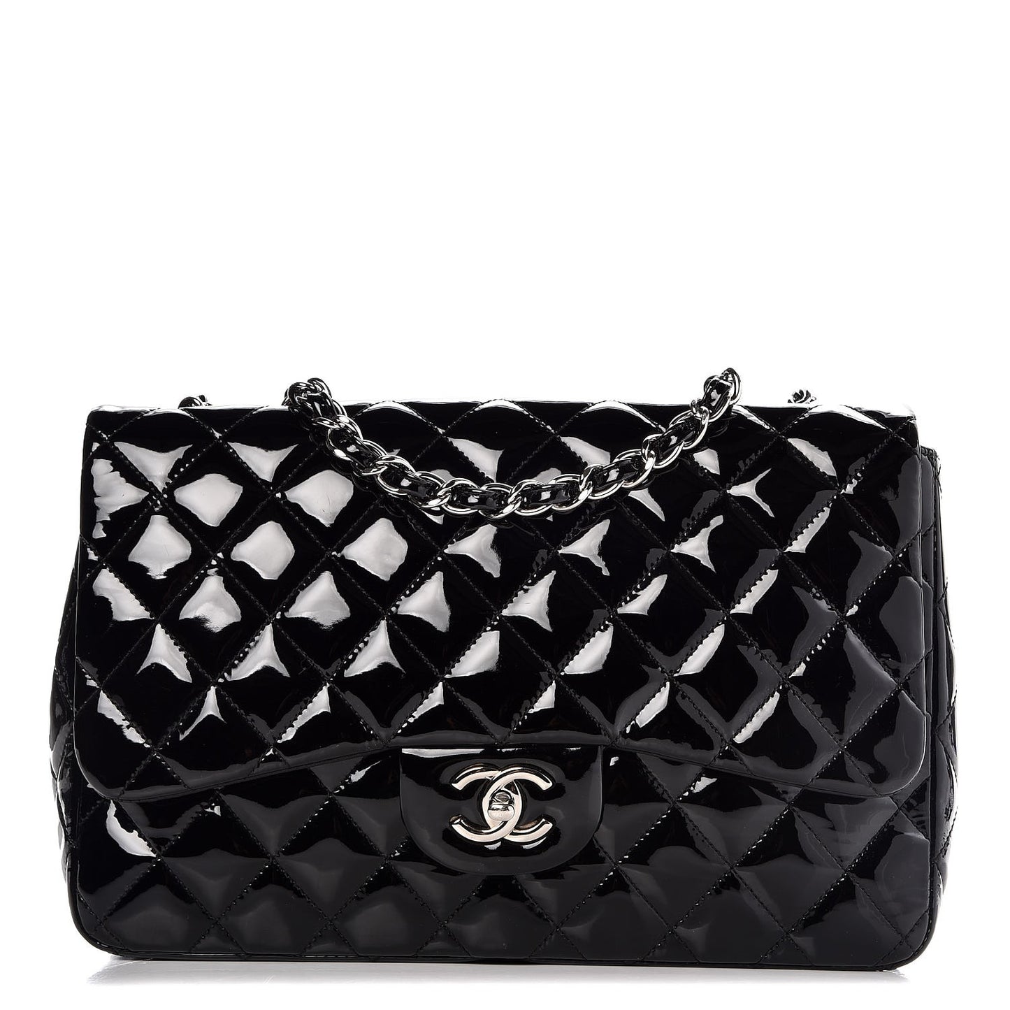 Patent Quilted Jumbo Single Flap Black