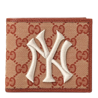 Gucci X MLB Monogram NY Yankees Bi-Fold Wallet Beige Ruggine Ivory 1 of 8
