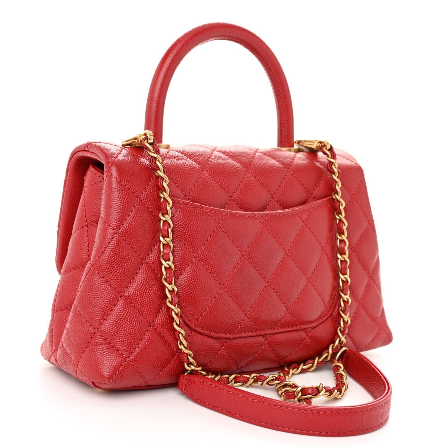 Caviar Quilted Mini Coco Handle Flap Red