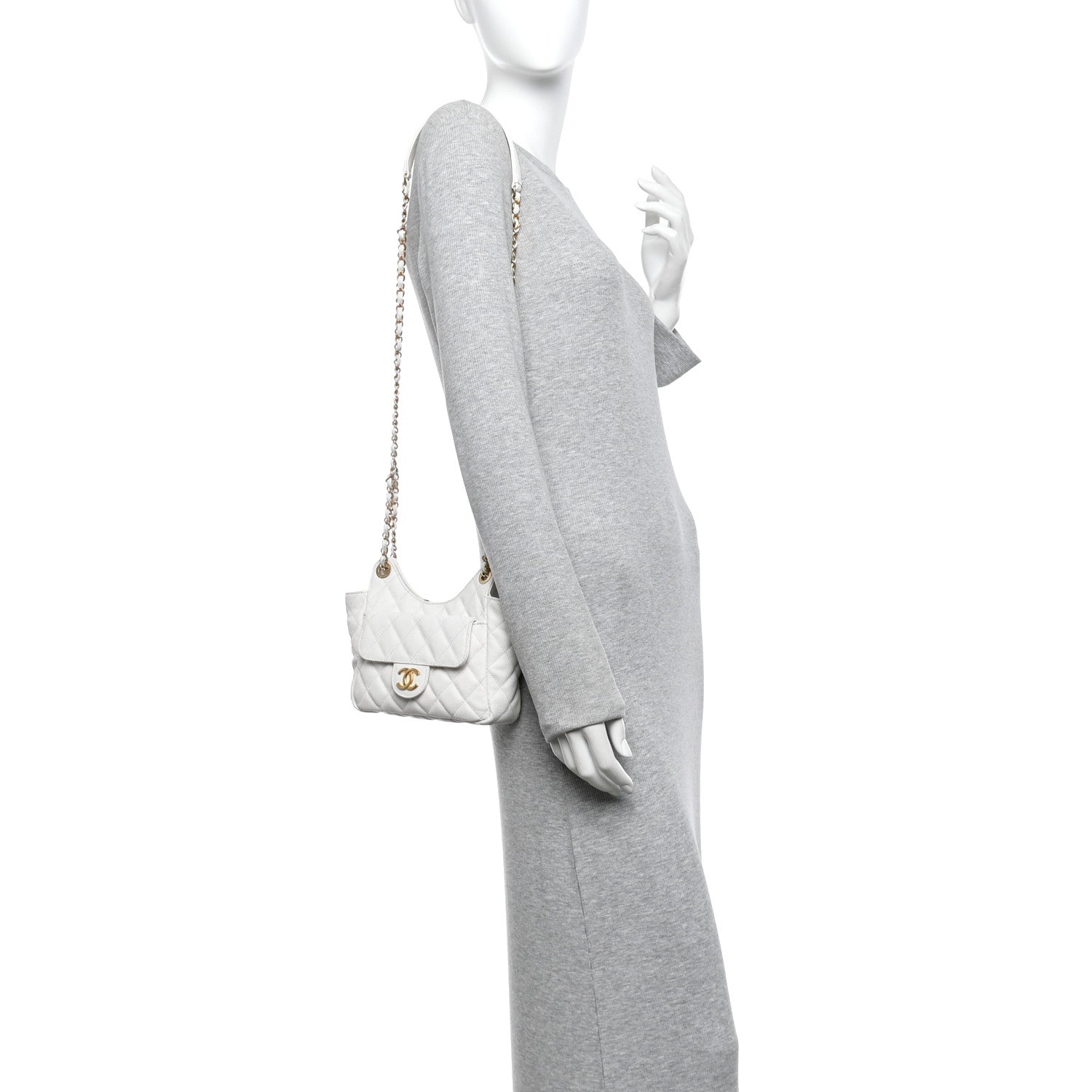 Chanel Caviar Quilted Small Wavy CC Hobo White 2 of 14