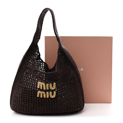 Miu Miu Raffia Crochet Woven Hobo Cacao Naturale 11 of 11
