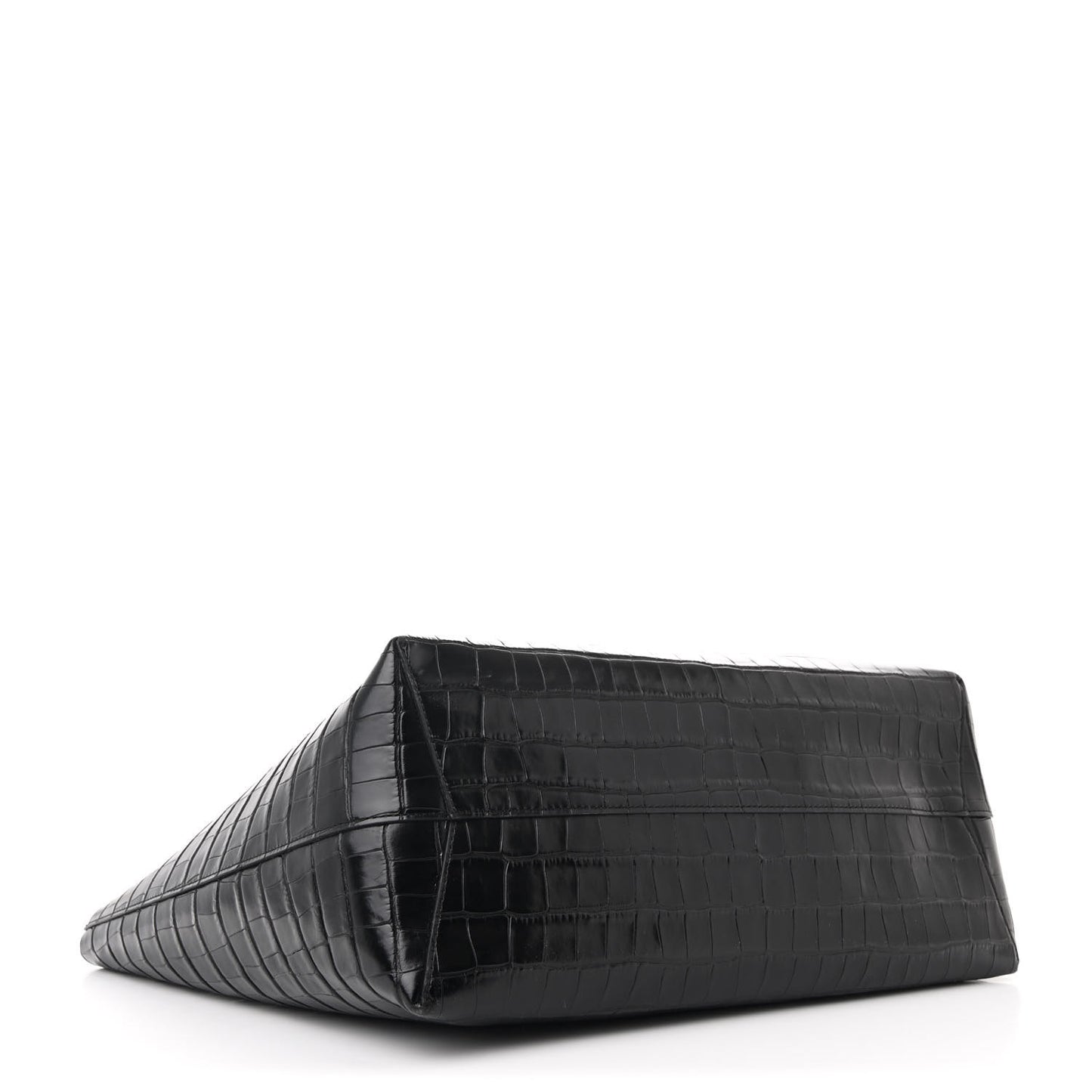 Calfskin Crocodile Embossed Large Shopping Tote Black