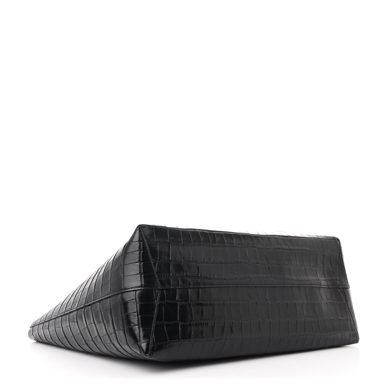 Mansur Gavriel Calfskin Crocodile Embossed Large Shopping Tote Black 5 of 12