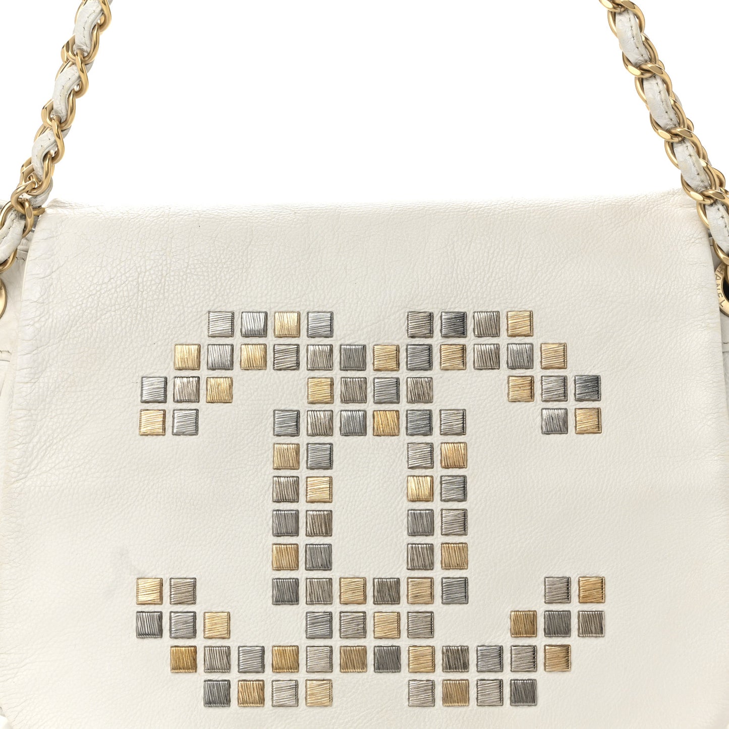 Grained Calfskin Metal Mosaic Flap White