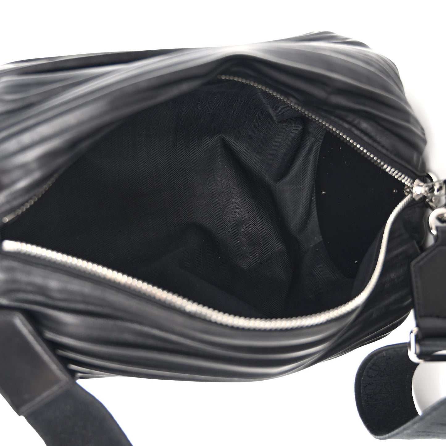 Lambskin Pleated Bracelet Large Pouch shoulder Bag Black