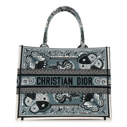 Christian Dior Canvas Butterfly Bandana Embroidered Medium Book Tote Black White 1 of 15