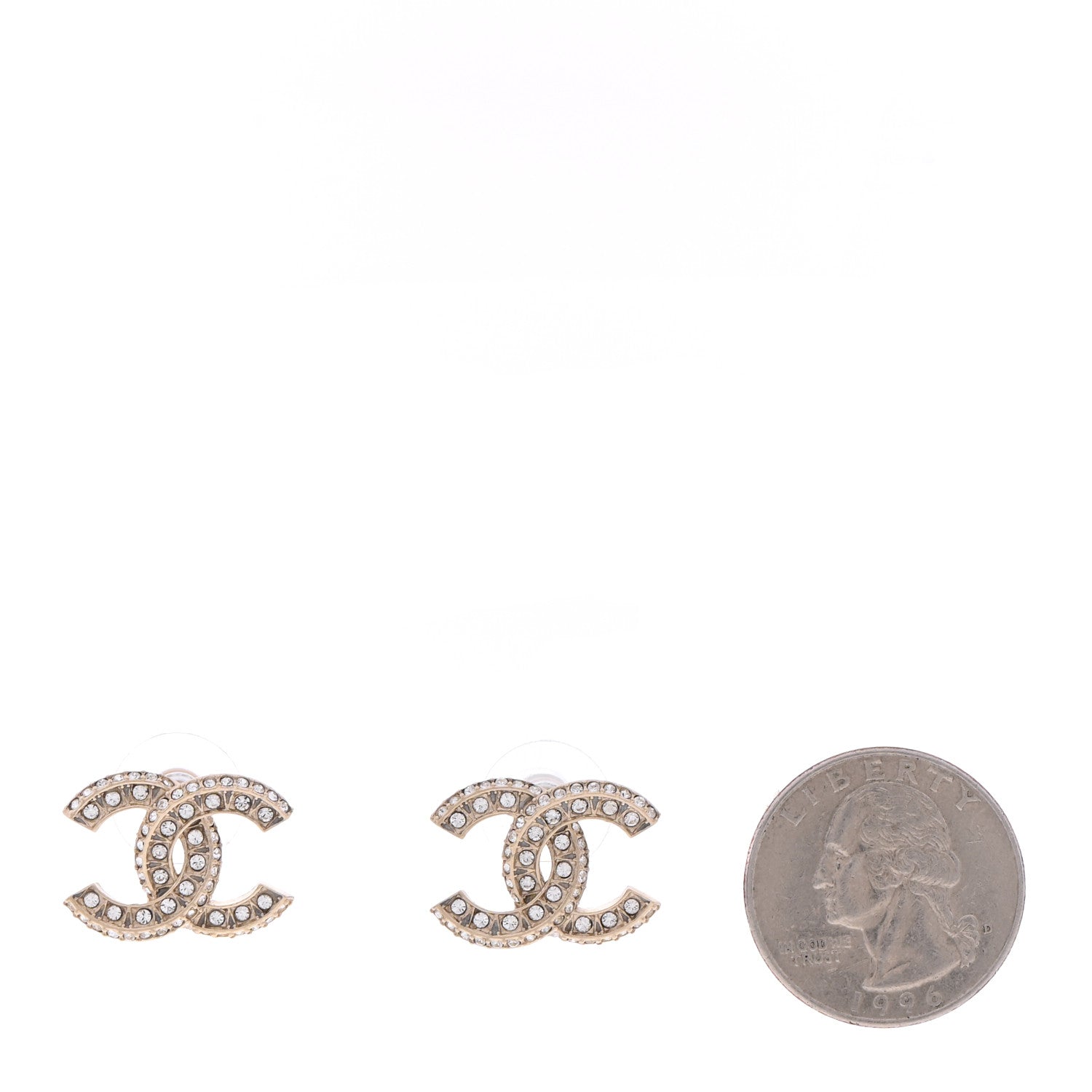 Chanel Crystal Timeless CC Earrings Light Gold 2 of 5
