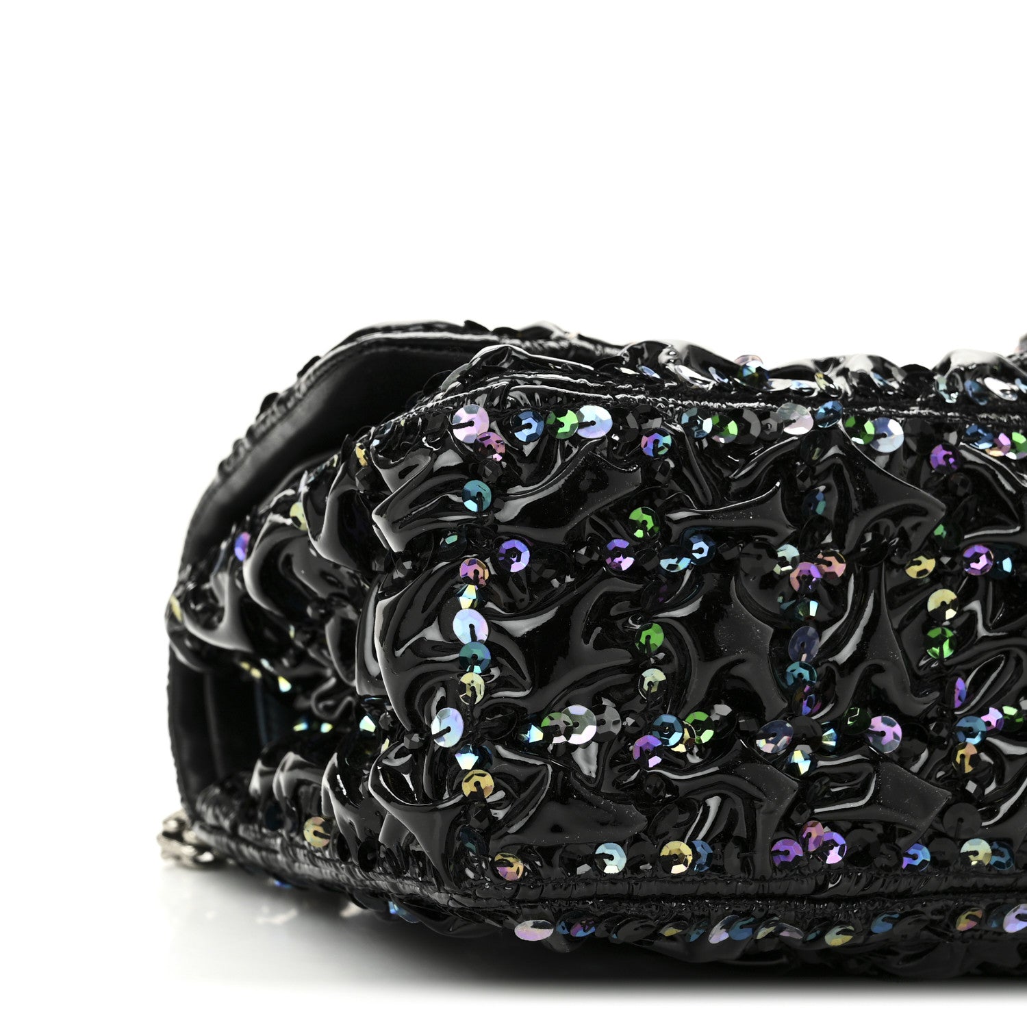 シャネル★ Chanel Patent Sequin Crystal Ruched 2.55 Reissue 225 Flap Black