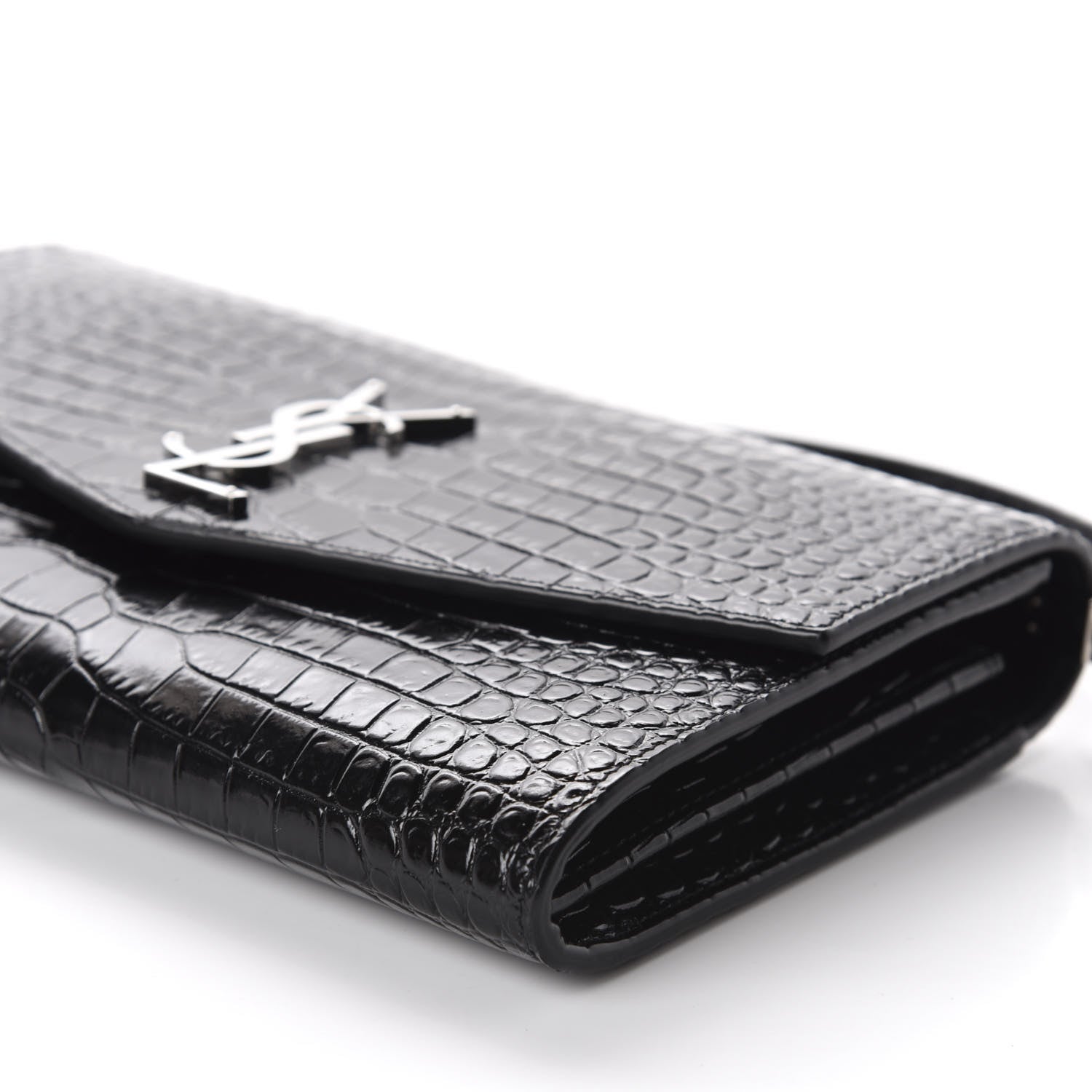 Saint Laurent Calfskin Crocodile Embossed Monogram Mini Uptown Crossbody Black 7 of 10