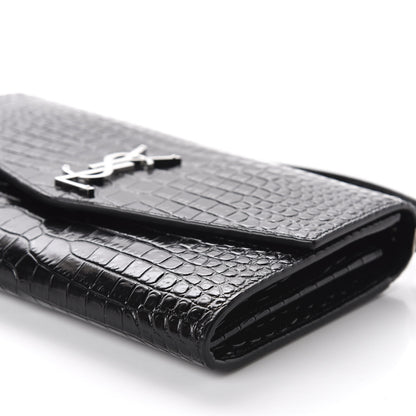 Saint Laurent Calfskin Crocodile Embossed Monogram Mini Uptown Crossbody Black 7 of 10
