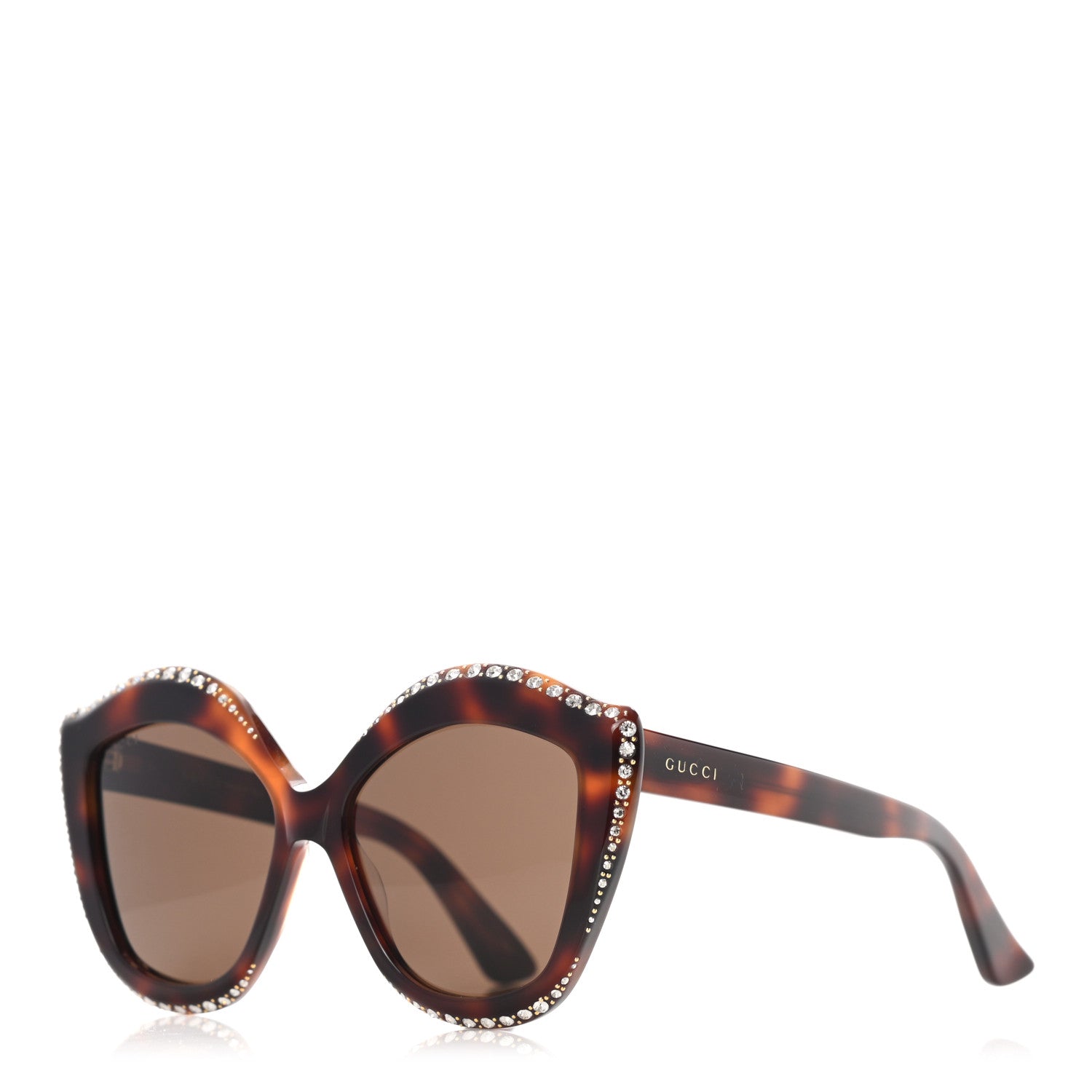 Gucci Crystal Cat Eye GG0118S Sunglasses Havana Brown 1 of 8
