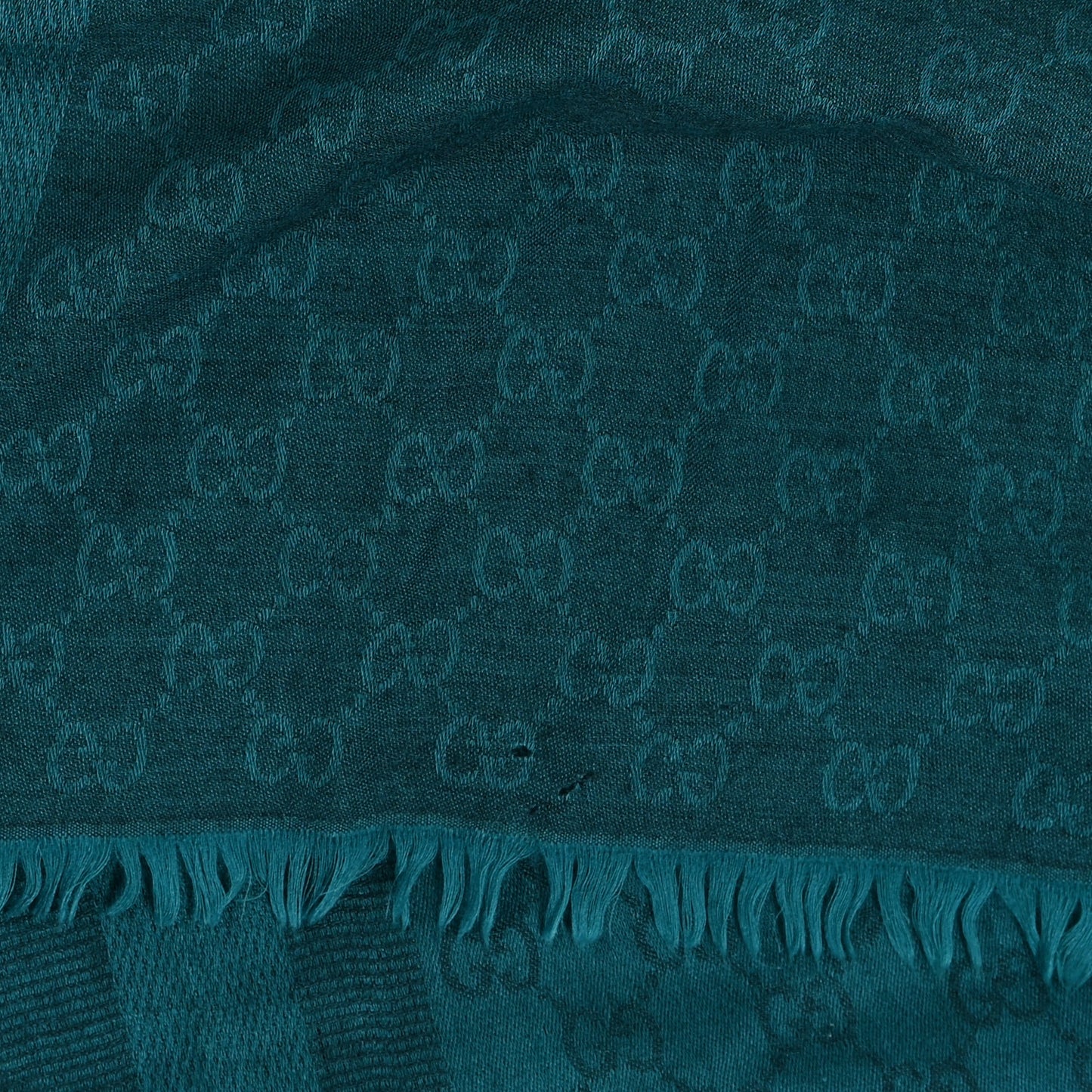 Wool Silk Monogram Fringe Scarf Blue