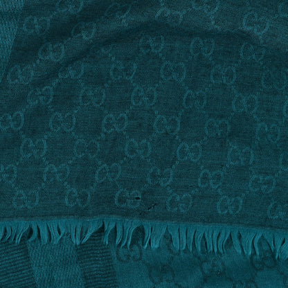 Gucci Wool Silk Monogram Fringe Scarf Blue 6 of 6