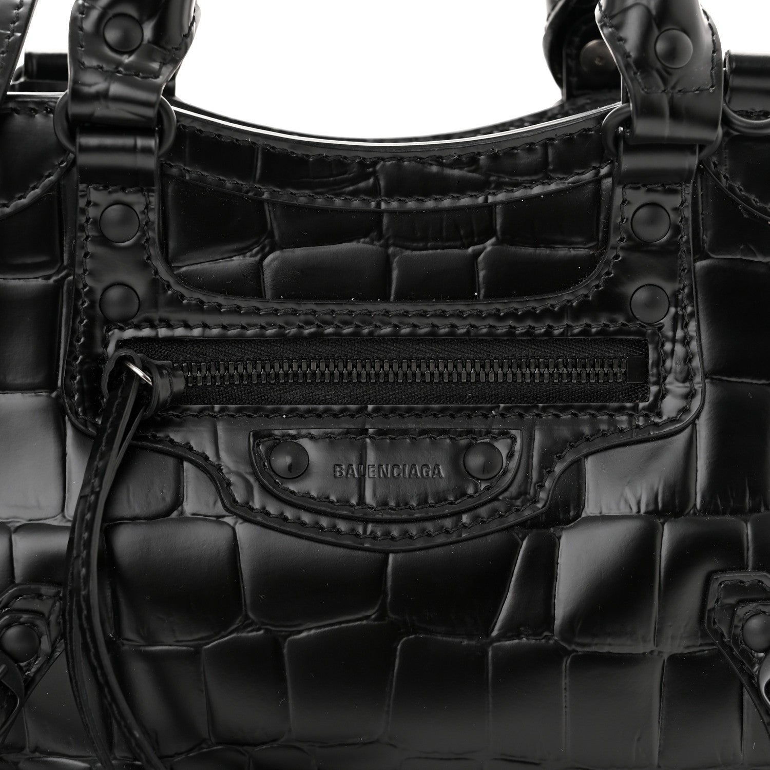 Balenciaga Semi Shiny Calfskin Crocodile Embossed Neo Classic Black Hardware Mini City Black 8 of 10
