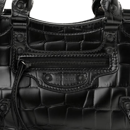 Balenciaga Semi Shiny Calfskin Crocodile Embossed Neo Classic Black Hardware Mini City Black 8 of 10