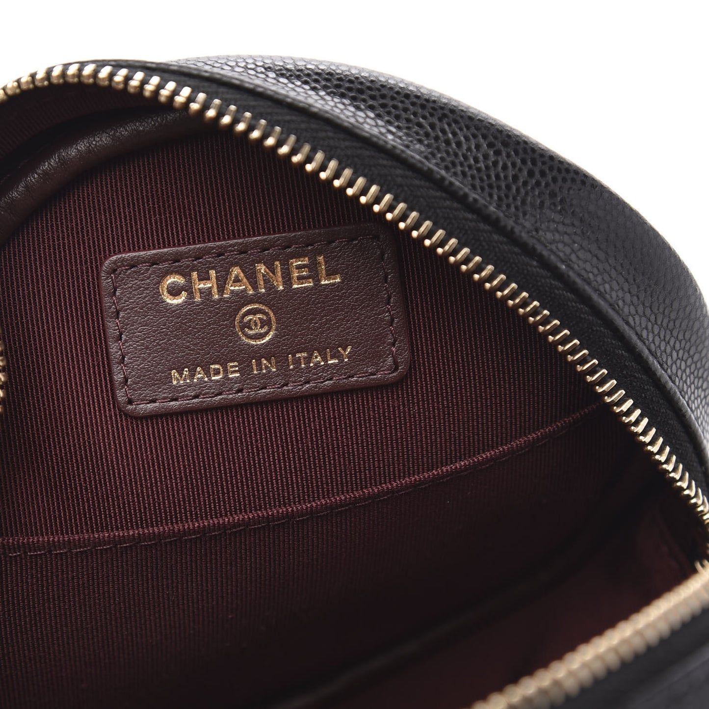 Caviar Quilted Round Clutch With Chain Black