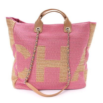 Chanel Woven Straw Raffia Logo Tote Pink Beige 1 of 10