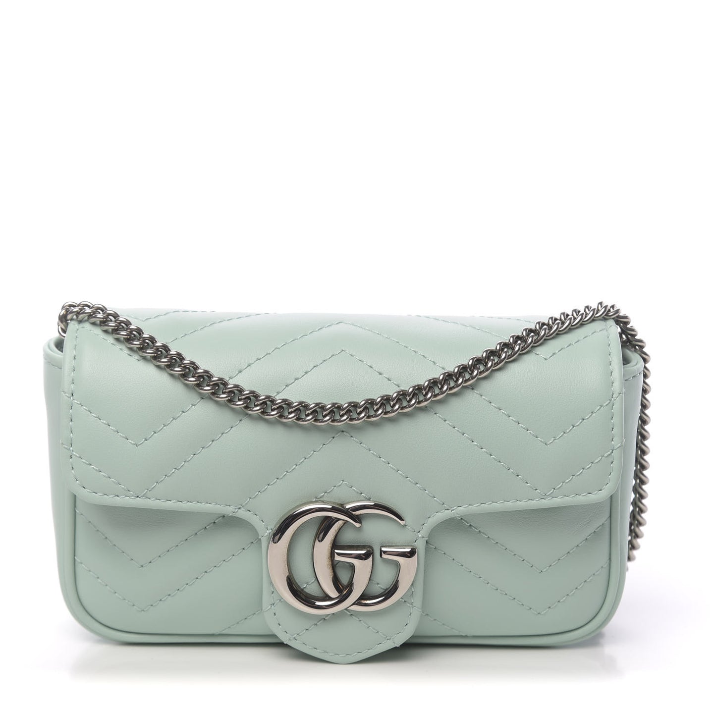 Calfskin Matelasse Super Mini GG Marmont Shoulder Bag Water Green