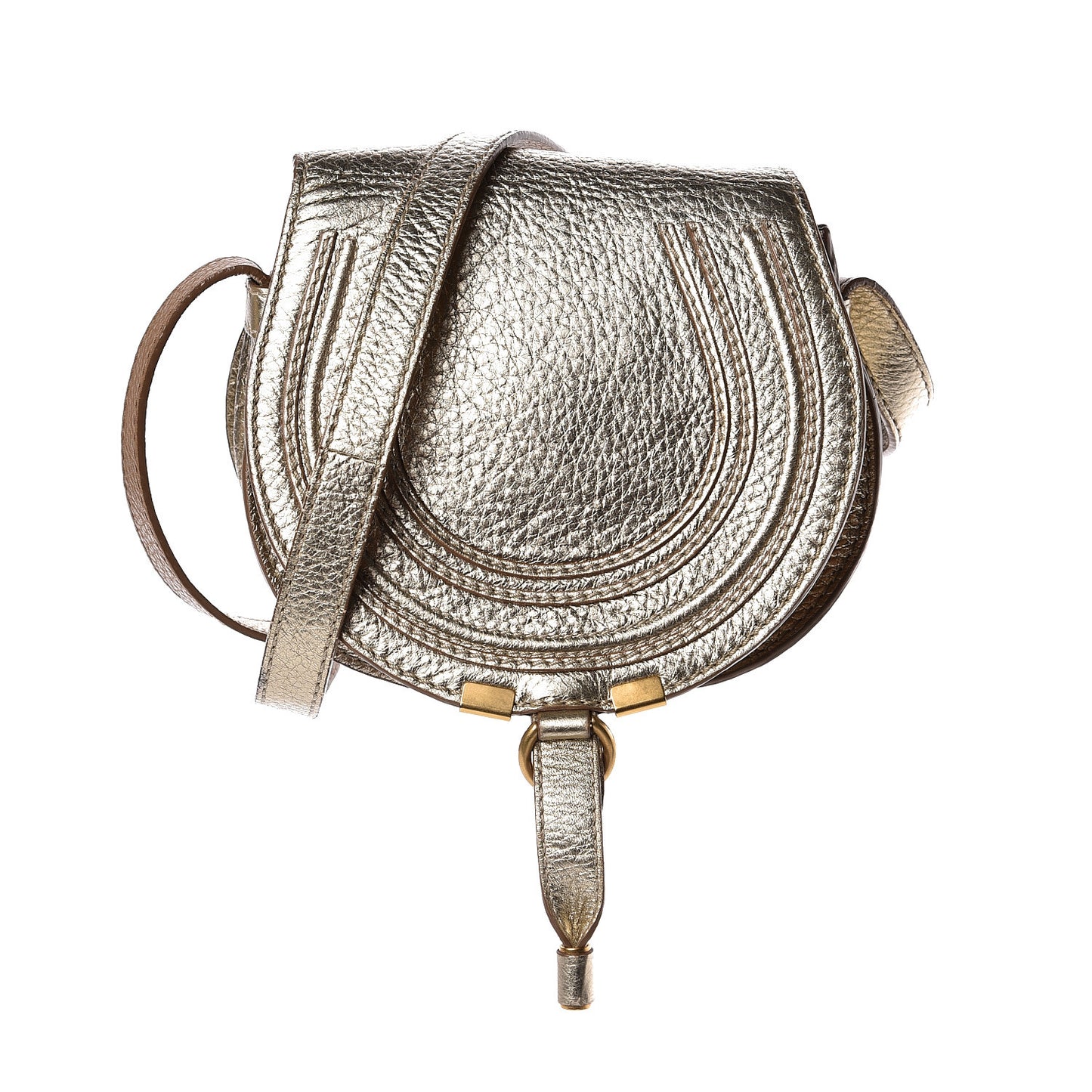 Metallic Calfskin Mini Marcie Round Crossbody Bag Gold