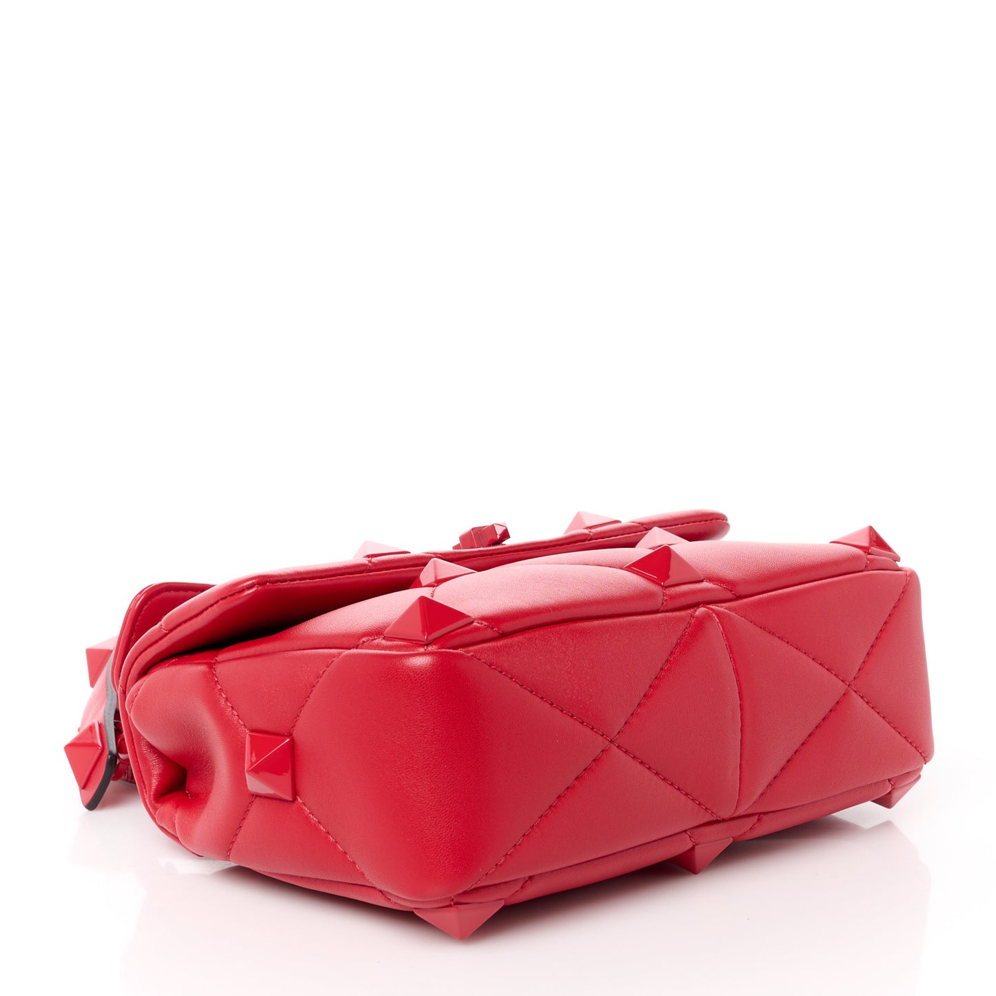 Nappa Enamel Monochrome Medium Roman Stud Shoulder Bag Rouge Pur
