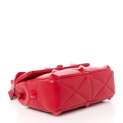 Valentino Garavani Nappa Enamel Monochrome Medium Roman Stud Shoulder Bag Rouge Pur 4 of 11