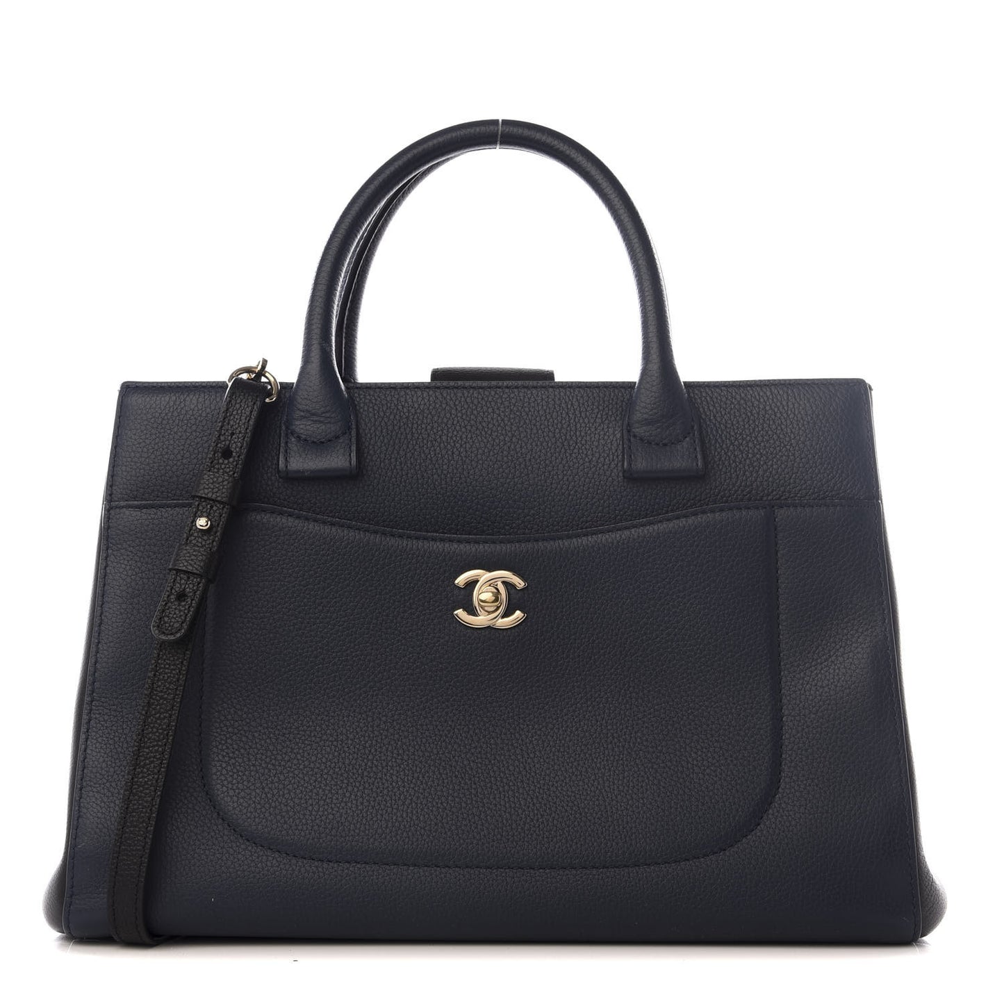 Grained Calfskin Small Neo Executive Shopper Tote Dark Blue