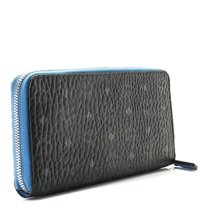 MCM Visetos Large Zip Around Wallet Black Blue 3 of 6