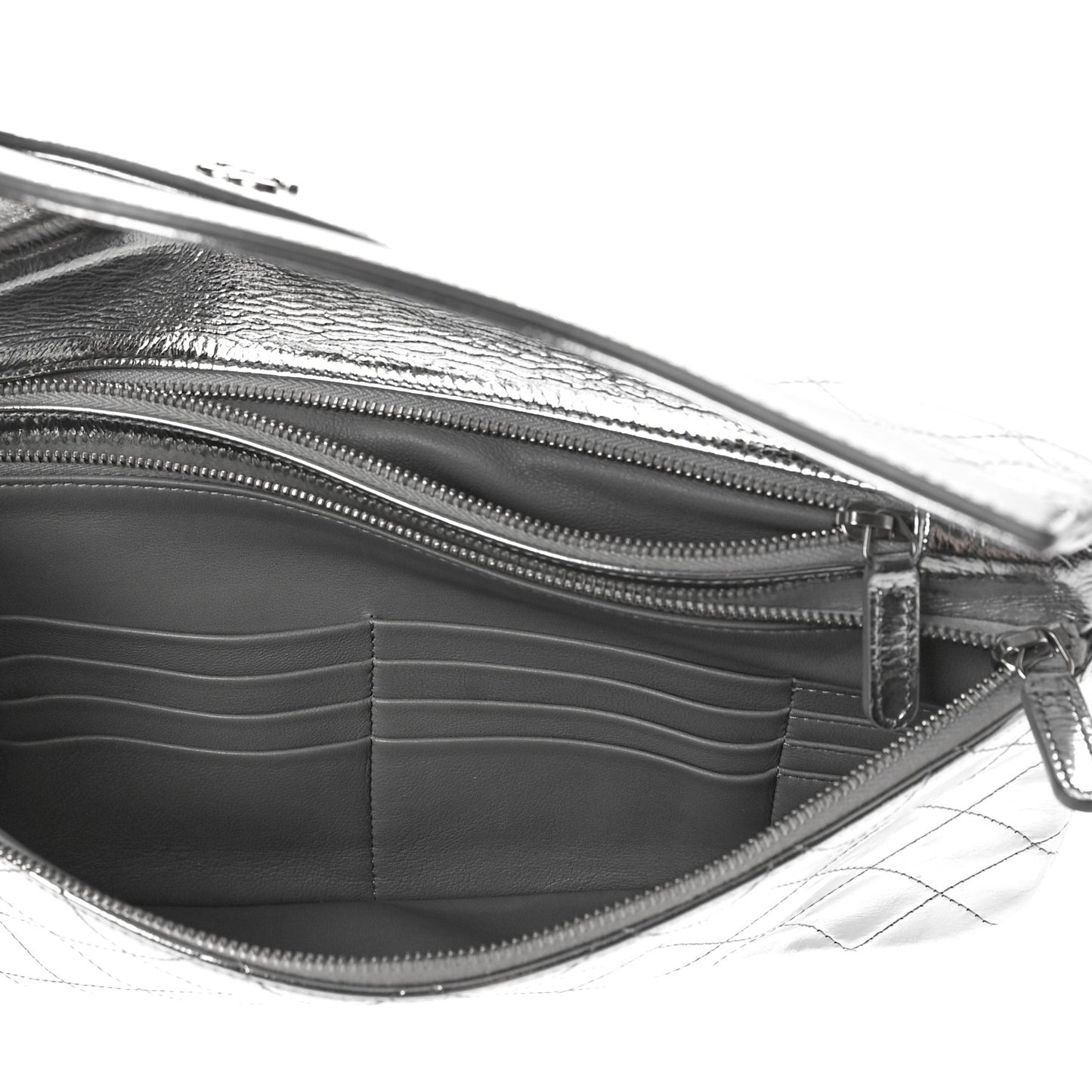 Metallic Crumpled Calfskin Small 31 Pouch Silver