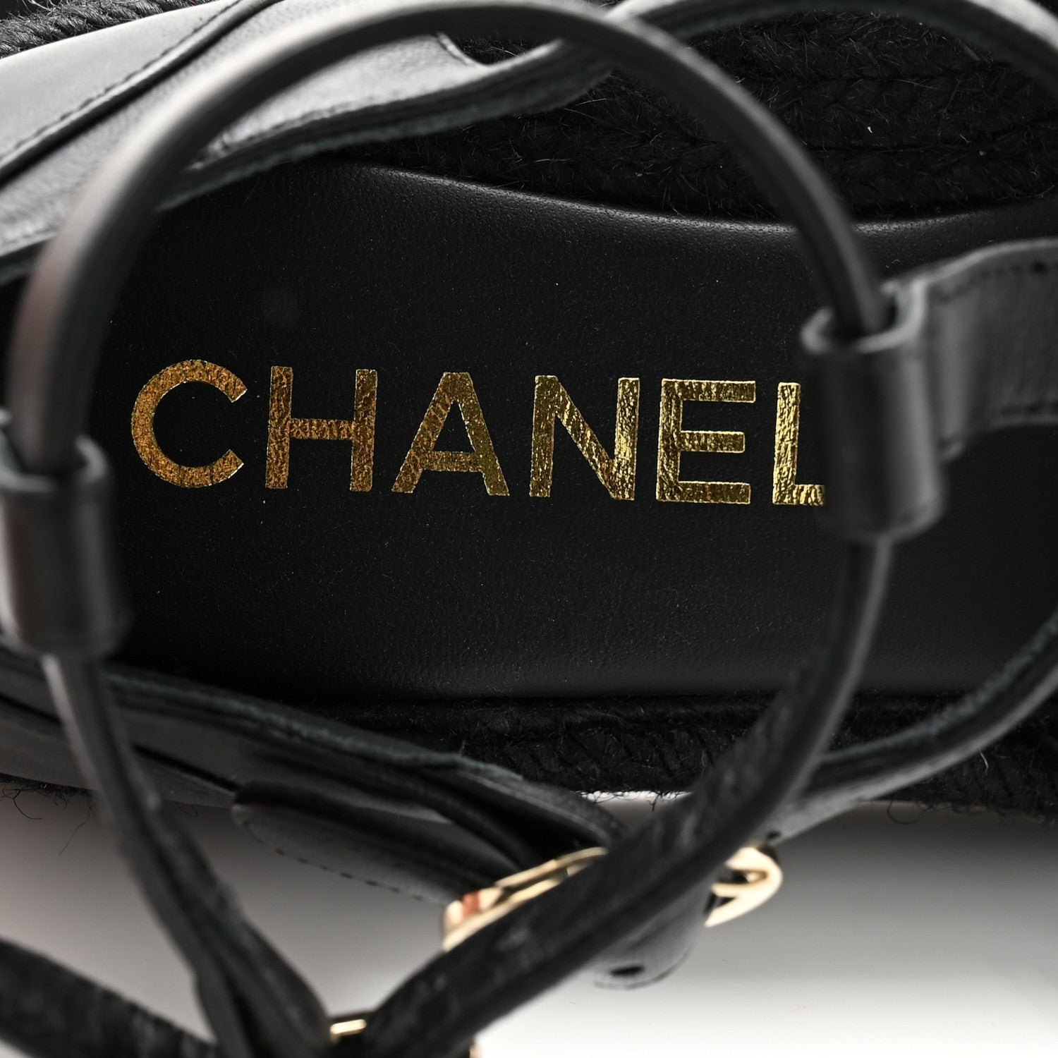 Chanel Lambskin Espadrille Sandals 37 Black 6 of 9