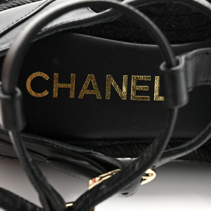 Chanel Lambskin Espadrille Sandals 37 Black 6 of 9