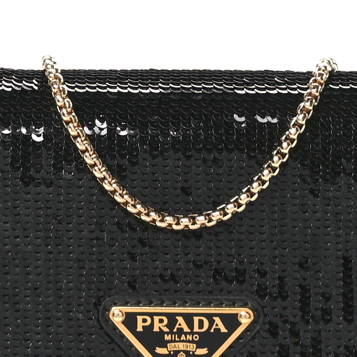 Prada Paillettes Sequin Triangle Card Holder With Strap Black Black 7 of 10