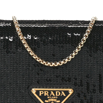 Prada Paillettes Sequin Triangle Card Holder With Strap Black Black 7 of 10