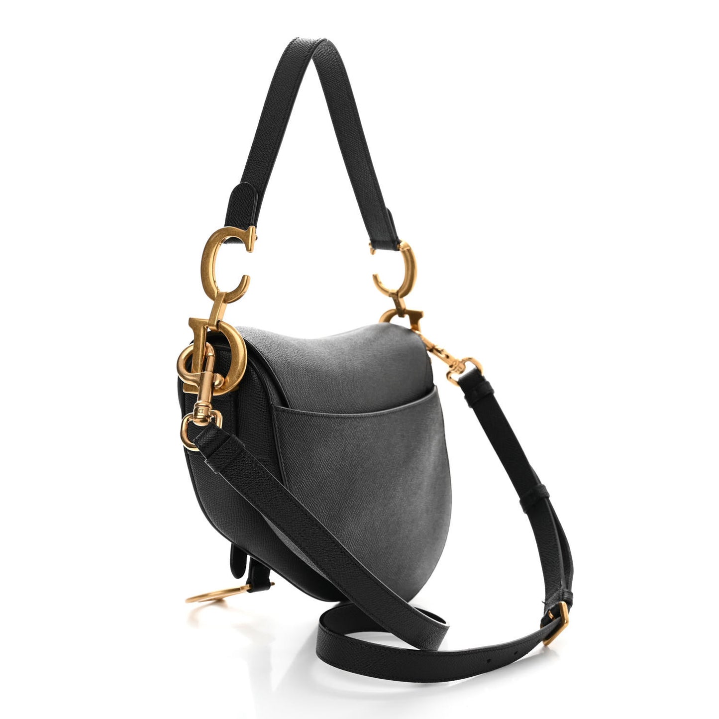 Grained Calfskin Saddle Bag With Strap Black